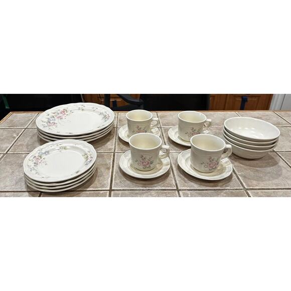 Pfaltzgraff Perennials 20 Pc Dinnerware Set The Tea Rose Collection Original Box - Picture 3 of 16